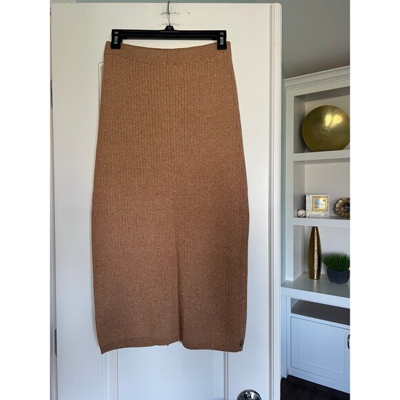 Free People Womens Pencil Skirt Size Large Carmel Heather Split Front Ribbed NEW - Picture 3 of 7